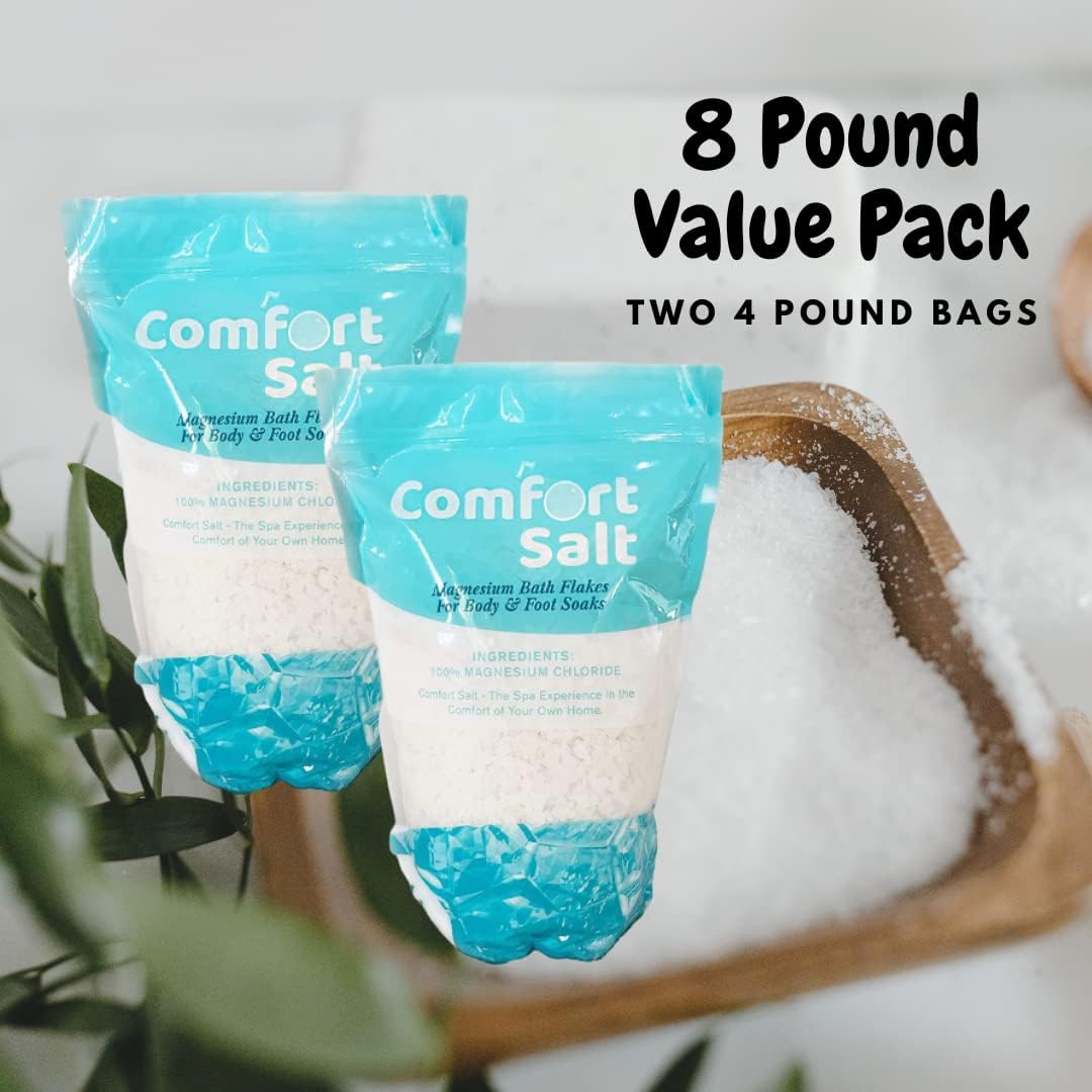 ComfortSalt 100% Magnesium Bath Flakes 8 Pounds (2 Pack of 4 lb) - Soak for Relaxation, Recovery, & Wellness