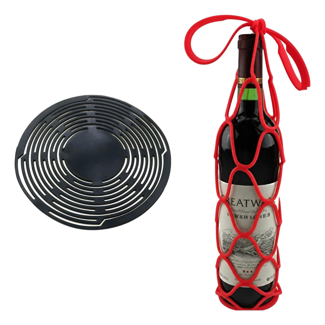 Silicone wine bottle carrier and trivet, set of 2